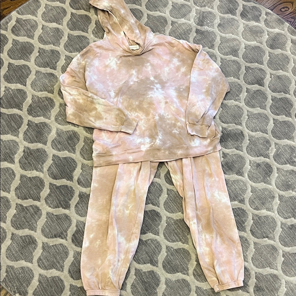 Treasure & Bond Tie-Dye Hoodie and Joggers Set - Pink and Brown